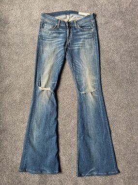 rag & bone Faded Blue Distressed Flare Jeans
